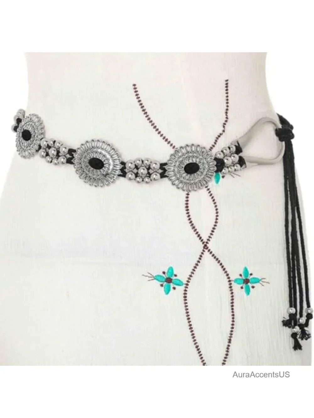 Western Concho Belt Rope Cowgirl Boho Waist Belt for Concert Outfit